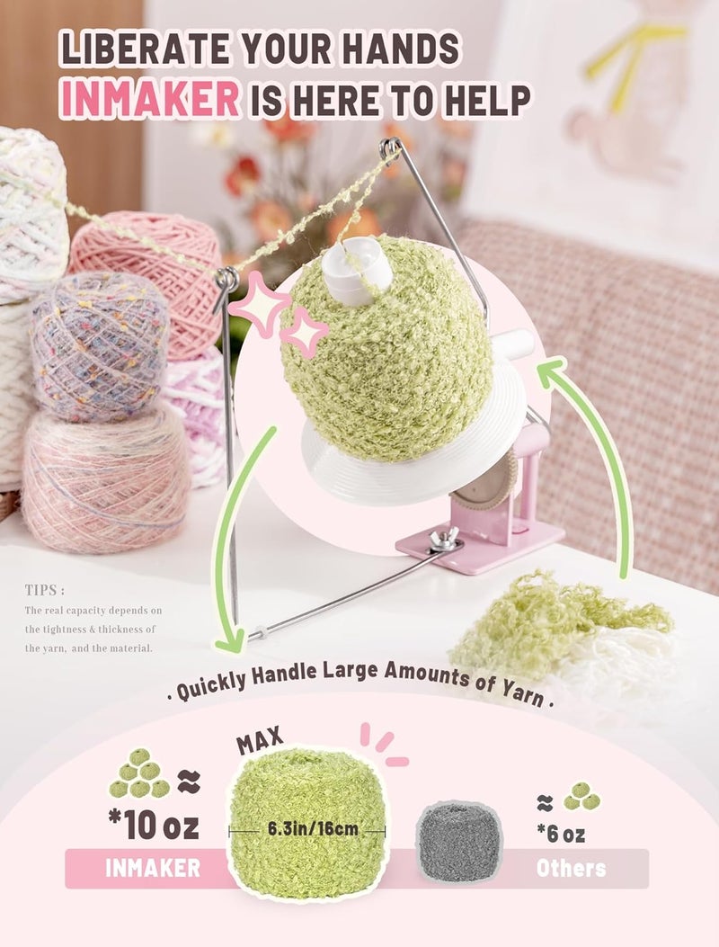 INMAKER Yarn Winder and Swift, 10oz Yarn Ball Winder Large Capacity for Crocheting, Yarn Spinner for Yarn Cake Maker - Image 4